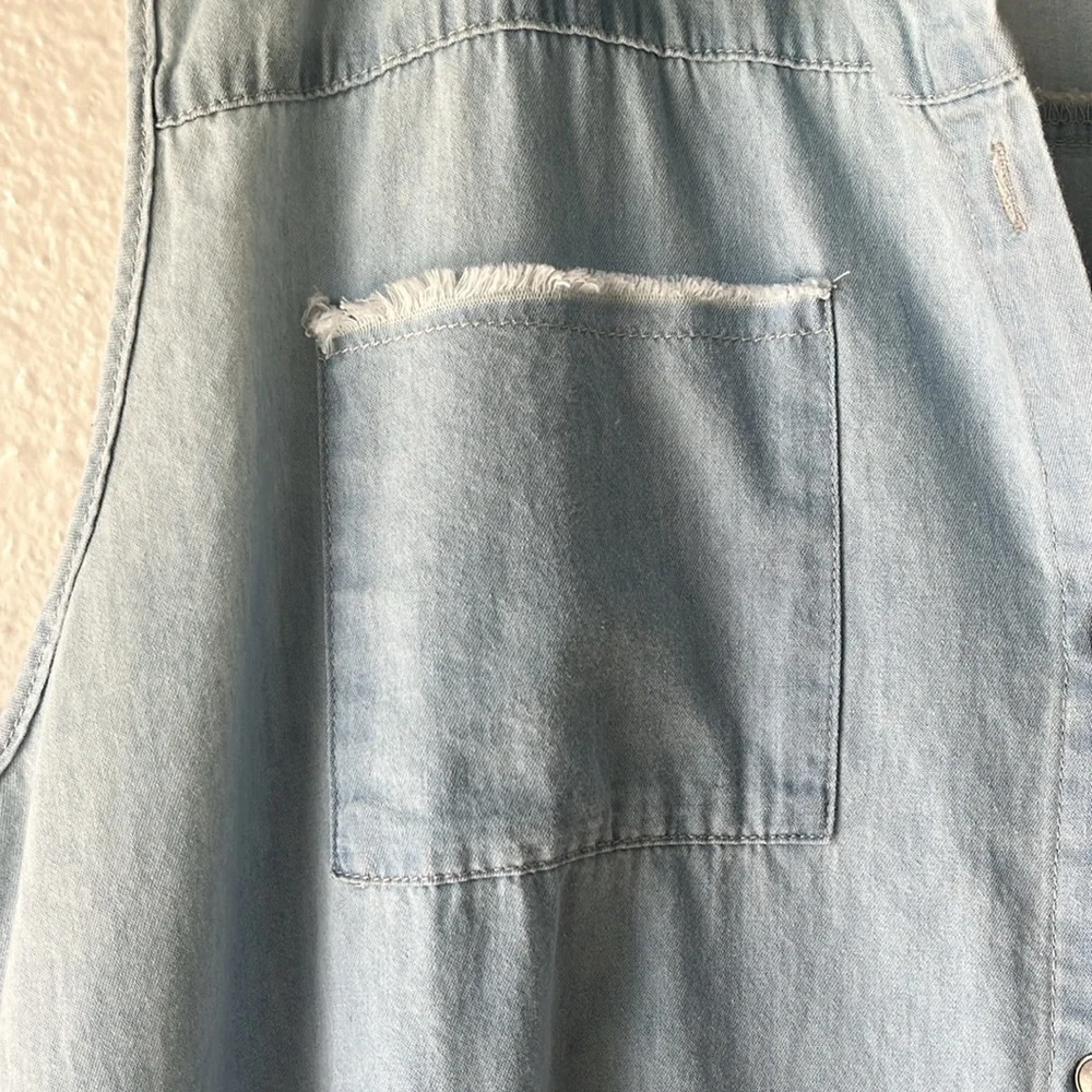Ninexis Denim Button Down Raw Hem Sleeveless Long Hi-Lo Top Beach Plus Size 3X - Picture 4 of 6